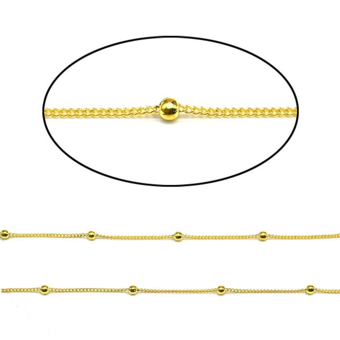 Pendant chain with beads metal color gold, 44cm