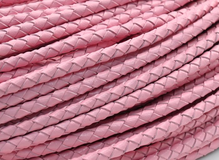 Cord "Pigtail" made of eco-leather color pink, 4mm, price per meter