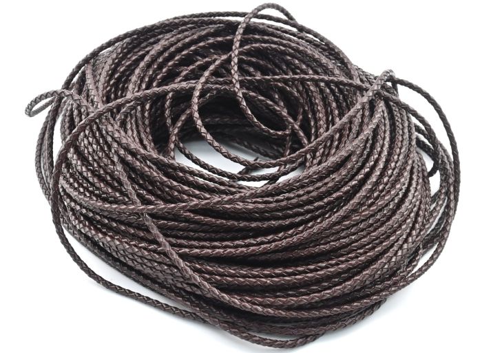 Cord "Pigtail" made of eco-leather color brown, 3mm, price per meter