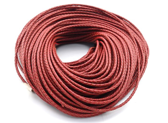 Cord "Pigtail" made of eco-leather color red, 3mm, price per meter