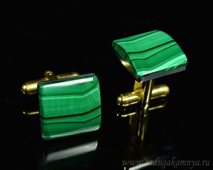 Cufflinks made of malachite, 17*17mm