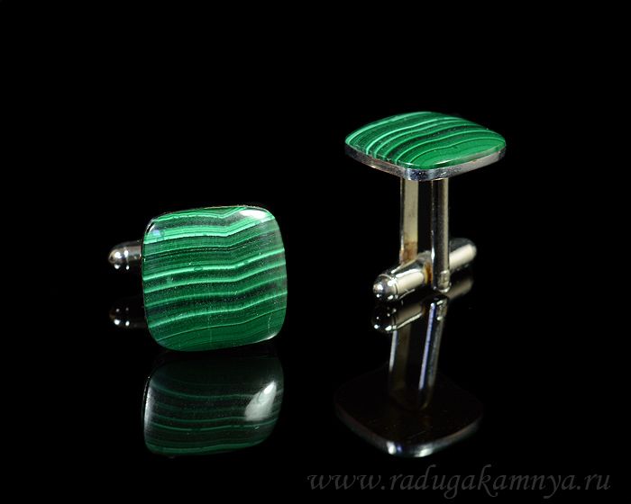 Cufflinks made of malachite, 16*16mm