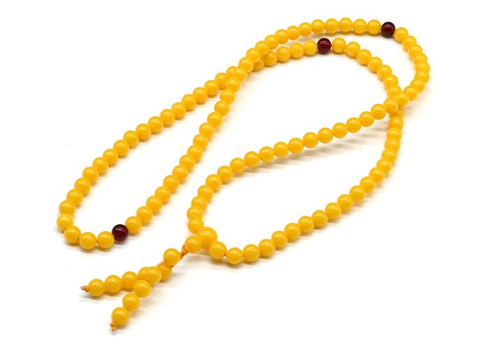 Buddhist rosary with 108 amber beads ball 6mm color.honey-milk, 68cm