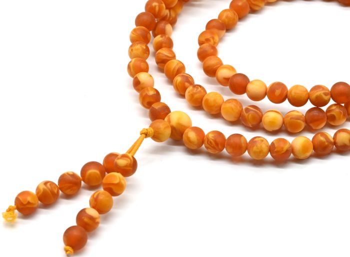 Buddhist rosary with 108 amber beads, 6mm colored caramel ball, 68cm