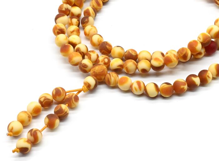 Buddhist rosary with 108 amber beads 8mm colored caramel ball, 88cm