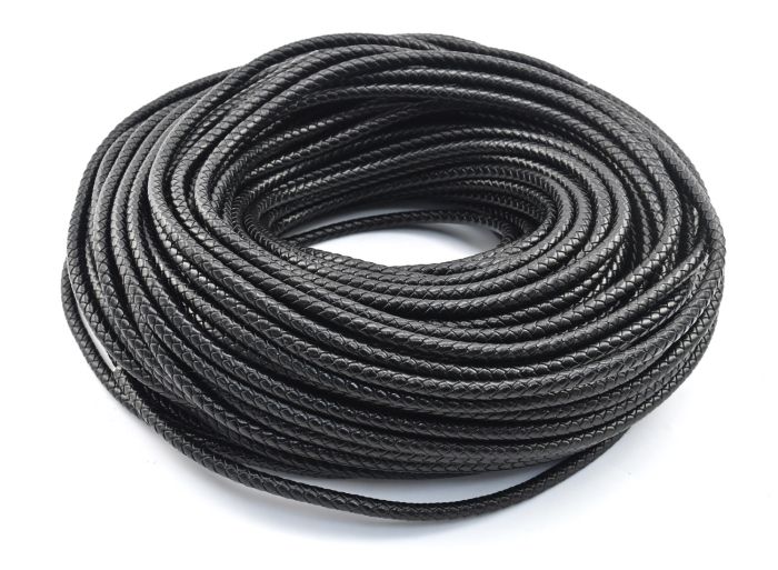 Cord "Pigtail" made of eco-leather color black, 6mm, price per meter