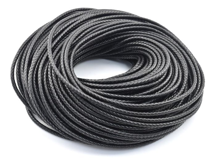 Cord "Pigtail" made of eco-leather color black, 5mm, price per meter