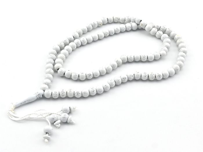 Muslim prayer beads 99 beads, ball 10mm color white with arabica, 80cm