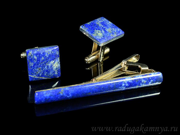 Lapis lazuli cufflinks and tie clip, 16*16mm, 60*7mm