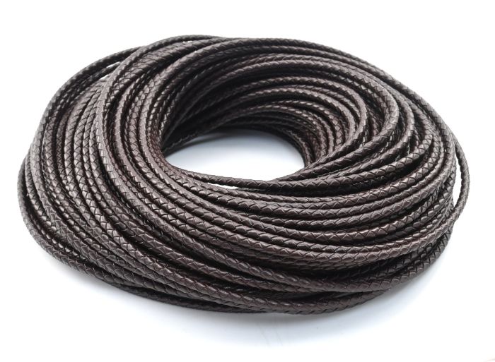 Cord "Pigtail" made of eco-leather color brown, 4mm, price per meter