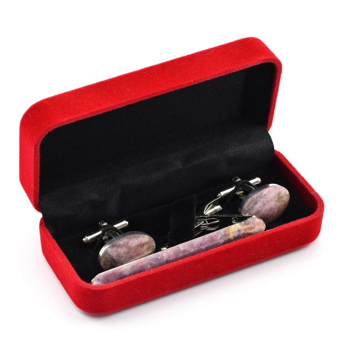 Cufflinks and tie clip made of tourmaline, 19*13mm, 61*8mm.