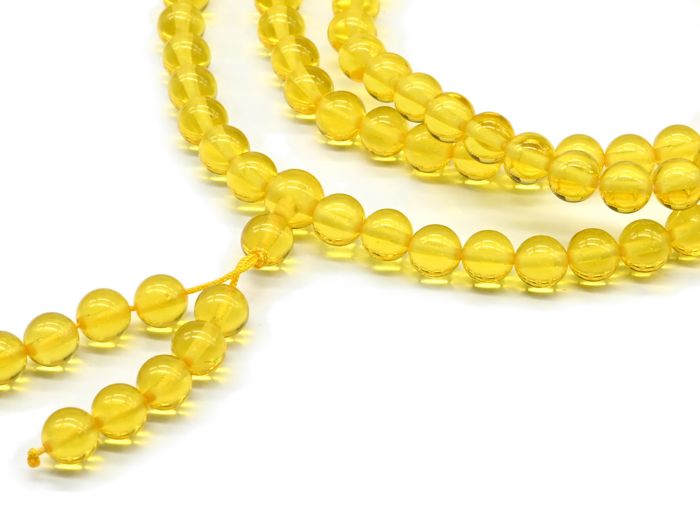 Buddhist rosary with 108 amber beads 7mm lemon colored ball, 80cm