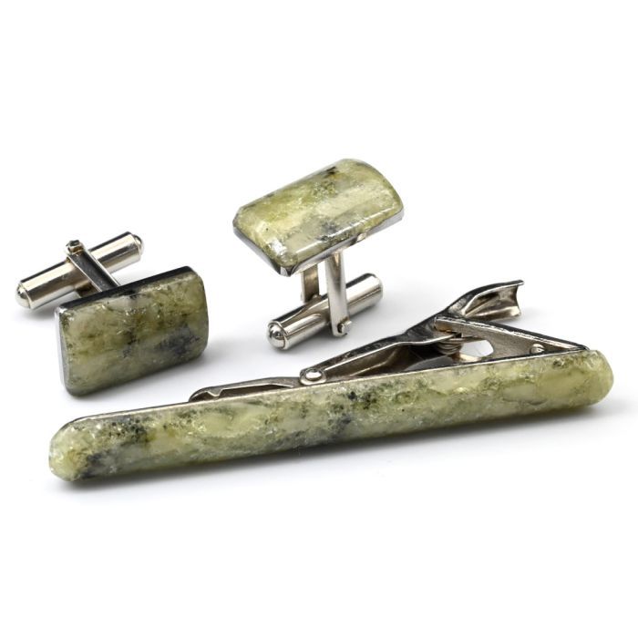 Cufflinks and tie clip made of yellow apatite, 18*12mm, 65*8mm