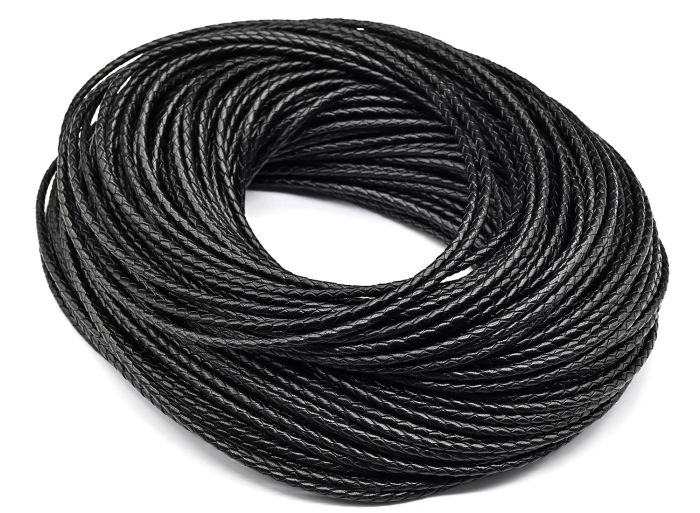 Cord "Pigtail" made of eco-leather color black, 3mm, price per meter