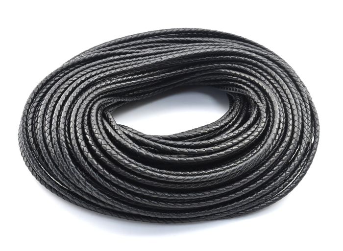 Cord "Pigtail" made of eco-leather color black, 4mm, price per meter