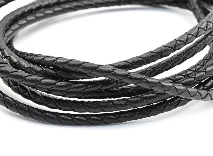 Cord "Pigtail" made of eco-leather color black, 3.7mm, price per meter