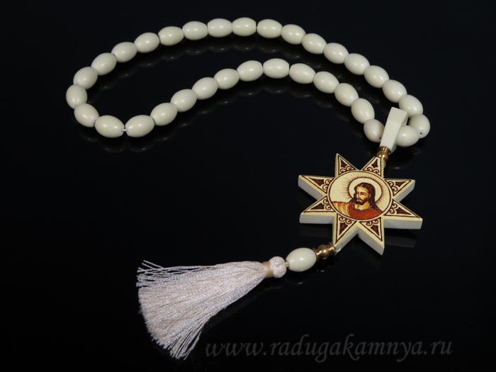 Bone rosary "Star with Jesus" olives 11*13mm, 50cm