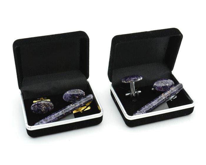 Cufflinks and clip made of fluorite, 21*12mm, 60*7mm