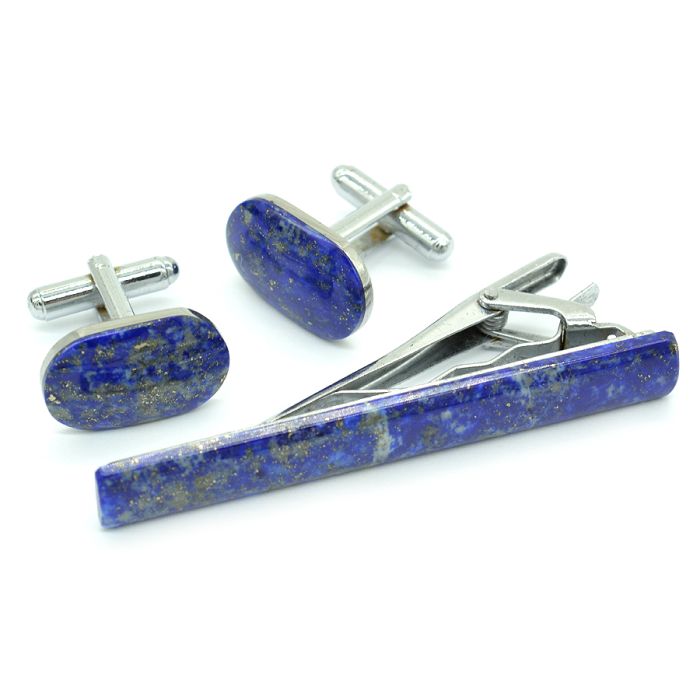 Lapis lazuli cufflinks and tie clip, 20*13mm, 62*8mm