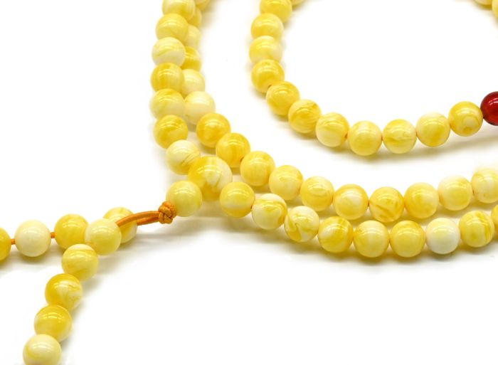 Buddhist rosary with 108 amber beads ball 6mm color.milk, 68cm