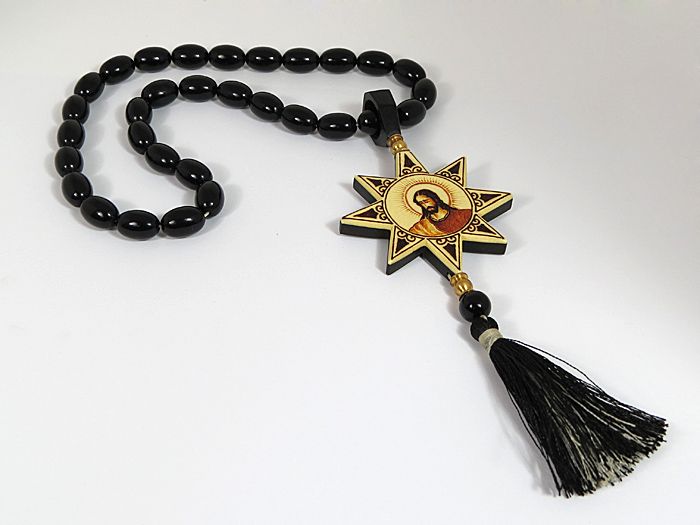 Rosary of ebony and bone "Star with Jesus" olives 10*14mm, 50cm