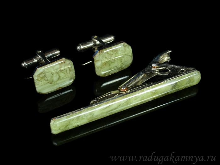 Cufflinks and tie clip made of yellow apatite, 16*13mm,61*7mm