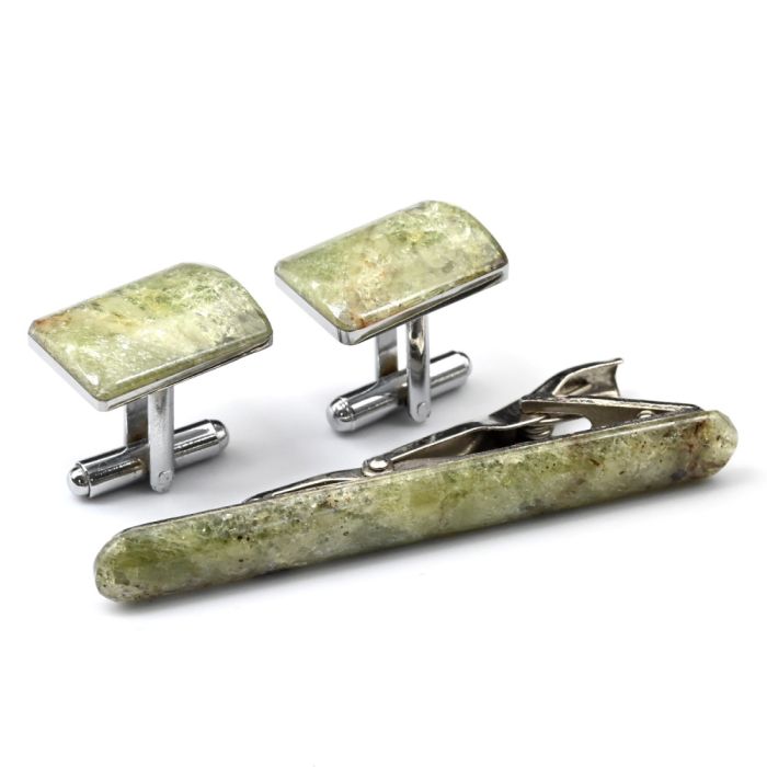 Cufflinks and tie clip made of yellow apatite, 20*14mm, 65*8mm