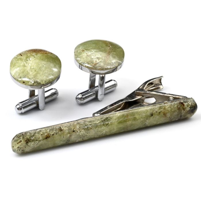 Cufflinks and tie clip made of yellow apatite, 17*17mm, 65*8mm