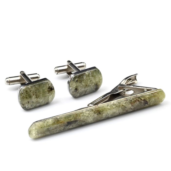 Cufflinks and tie clip made of yellow apatite, 17*12mm, 65*8mm