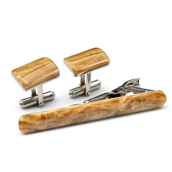 Cufflinks and clip made of onyx, 18*12mm, 65*8mm